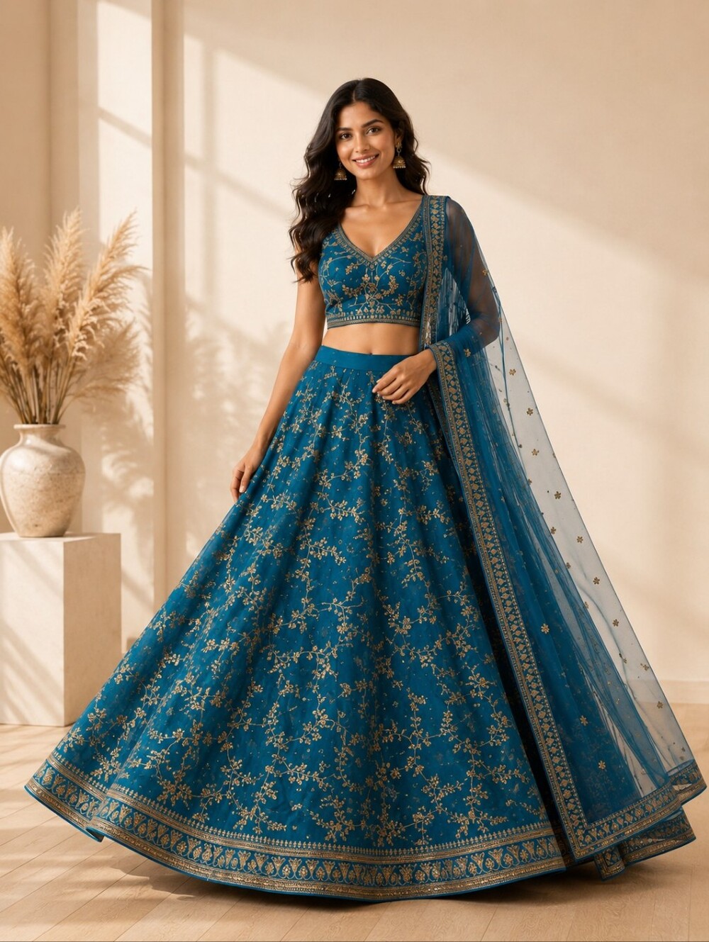 Teal Blue Embroidered Lehenga Choli – US  8 Medium
